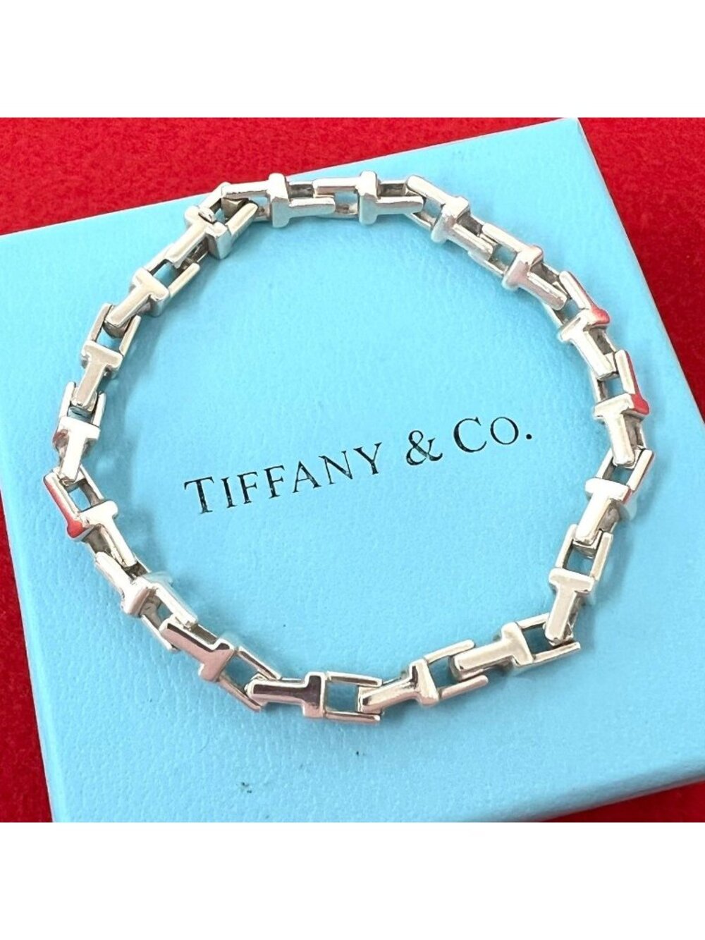 Tiffany & Co T Narrow Chain Bracelet 925 Sterling Silver